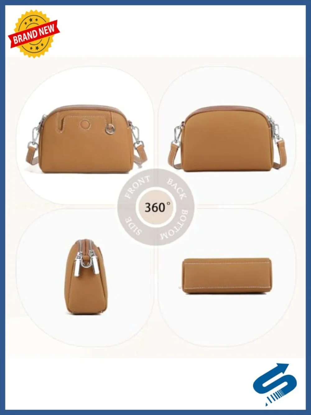 Genuine Leather Small Crossbody Bag with Zipper Closure, Adjustable Strap